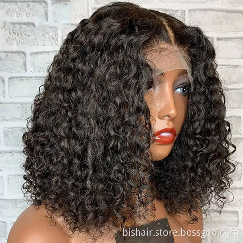 Wholesale Short Cut Pixie Curly Bob Wig With Brazilian Human Remy Hair 13X4X1 Transparent T Lace Part Wig For Black Women